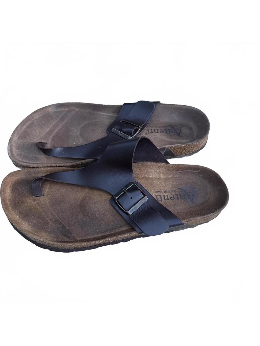 Autenti Leather Thong Flat Sandals Women's Brown Leather